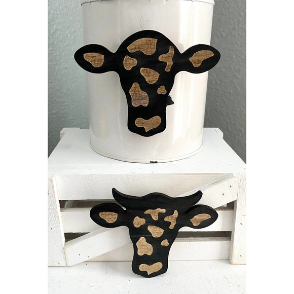 Set of 2 Handmade Farmhouse Inspired Cow Themed Wood Magnets - Picture 1 of 3